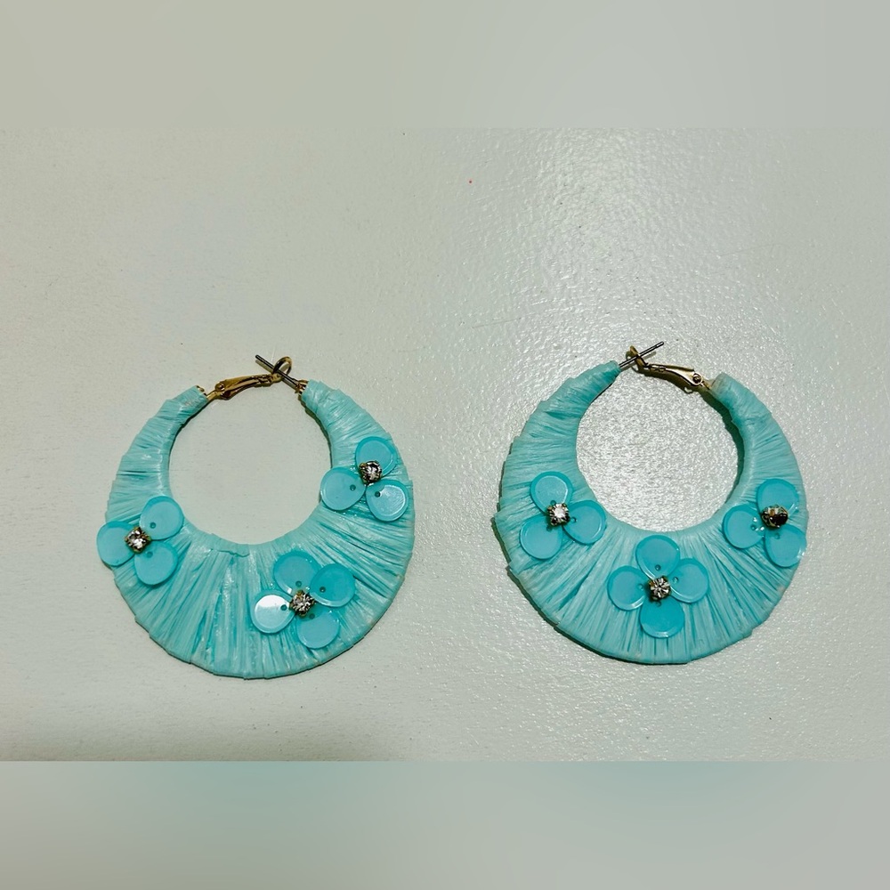 Blue/Aqua flower hop earrings